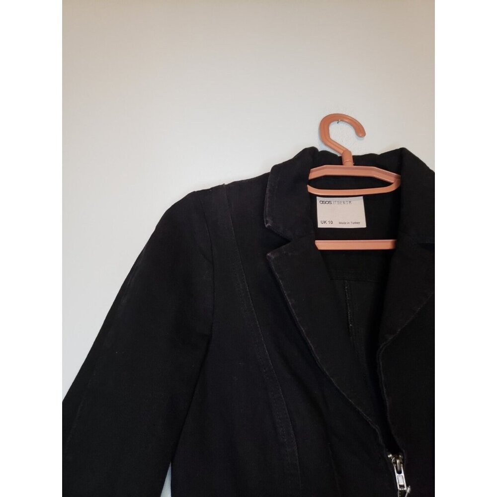 ASOS Women US 6 Denim Dress Full Zip Black Long Sleeve 100% Cotton Collared NWT - Picture 4 of 6